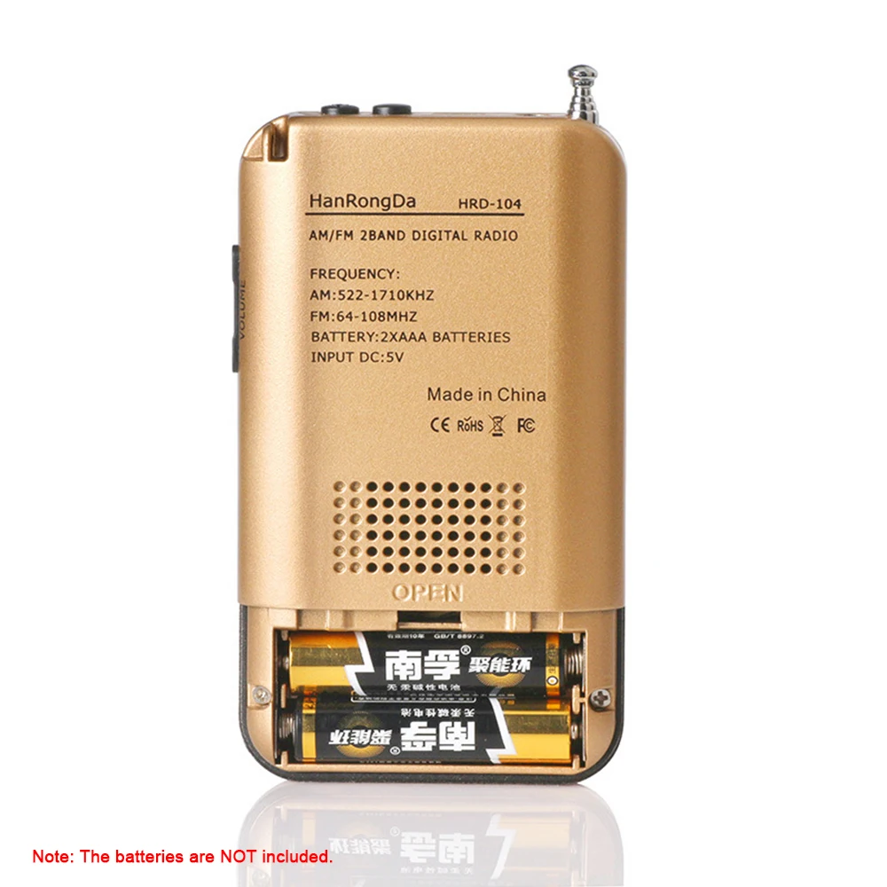 HRD-104 المحمولة AM/FM ستيريو راديو جيب 2-الفرقة ضبط الرقمية راديو استقبال صغير ث/سماعة الحبل 1.3 "شاشة الكريستال السائل الشاشة