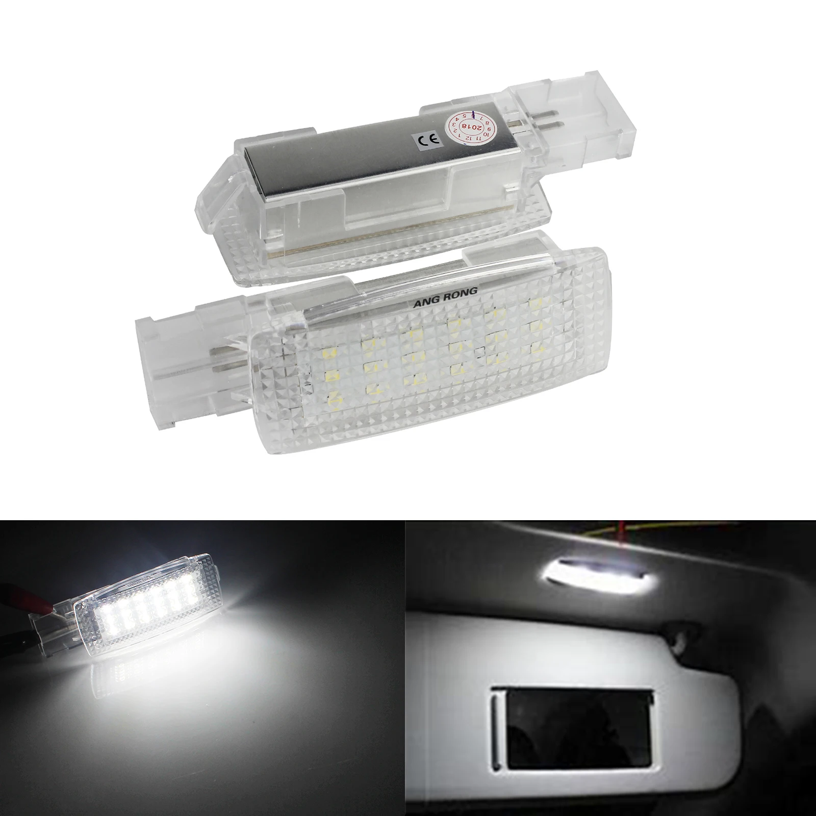 ANGRONG 2x White LED Interior Sun Vanity Mirror Light For VW Eos Golf Polo Passat CC Tiguan Scirocco Touran