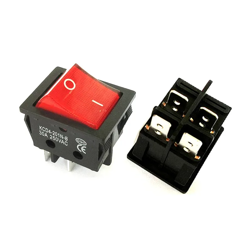 KCD4-201N-B Electric Welding Machine Power Switch With Red Light 30A 250VAC Electric Oven Electric Heater Switch 4Pin 2 Position