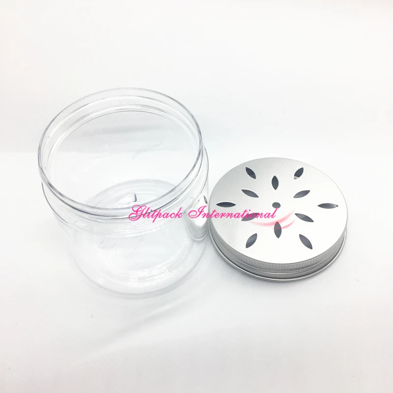 

50pcs/lot 180g wholesale cosmetic containers 180ml cosmetic packaging design 6.3oz hollow flower cut plastic jar lids