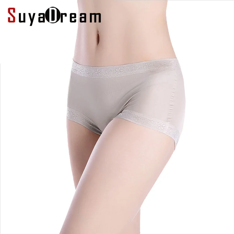 SuyaDream Women 100% Natural silk Seamless Panties Mid-rise Boxer Health Underwear 2022 Pink Nude Black