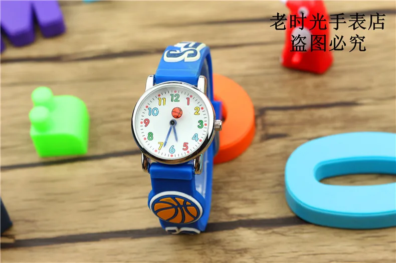 fashion children 3DRugby and Basketball dial silicone strap watch kids sport jelly watch promotion boys cartoon waterproof watch