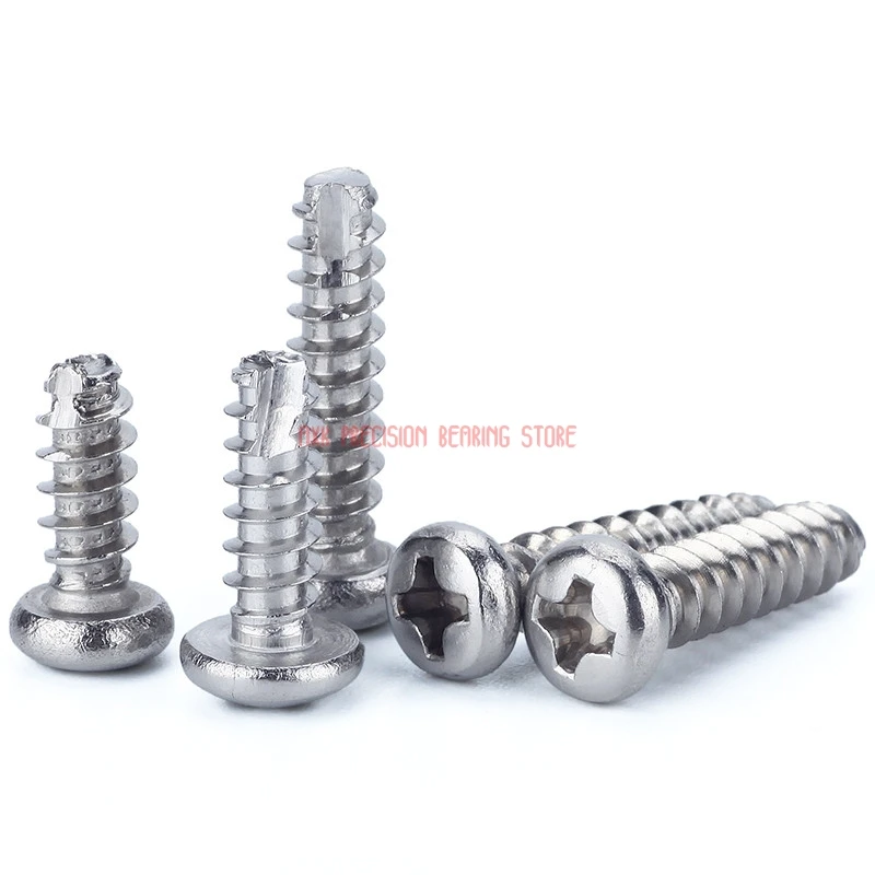 2023 Wood Screws 304 Grade M2 M2.3 M2.6 M3 20 Pcs Stainless Steel Round Head Cross Cutting Tail Self Tapping Screw Pt Slotting