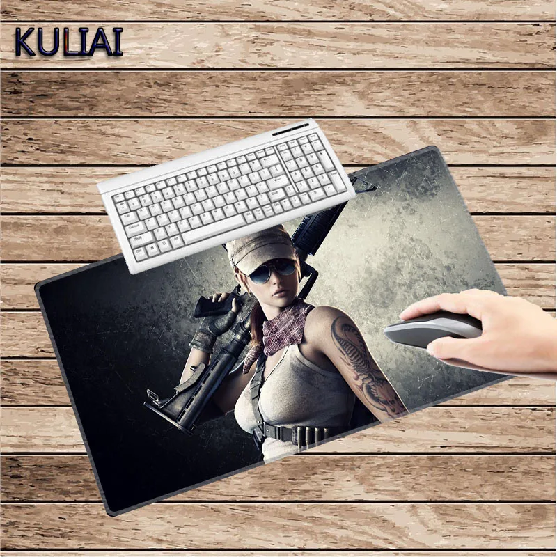 XGZ 2018 Cool Girl Gun Mouse Pads 400X900X3MM Multi-size Rubber Fast-moving Player Laptop Keyboard Mousepad for Pubg Lol M4a1