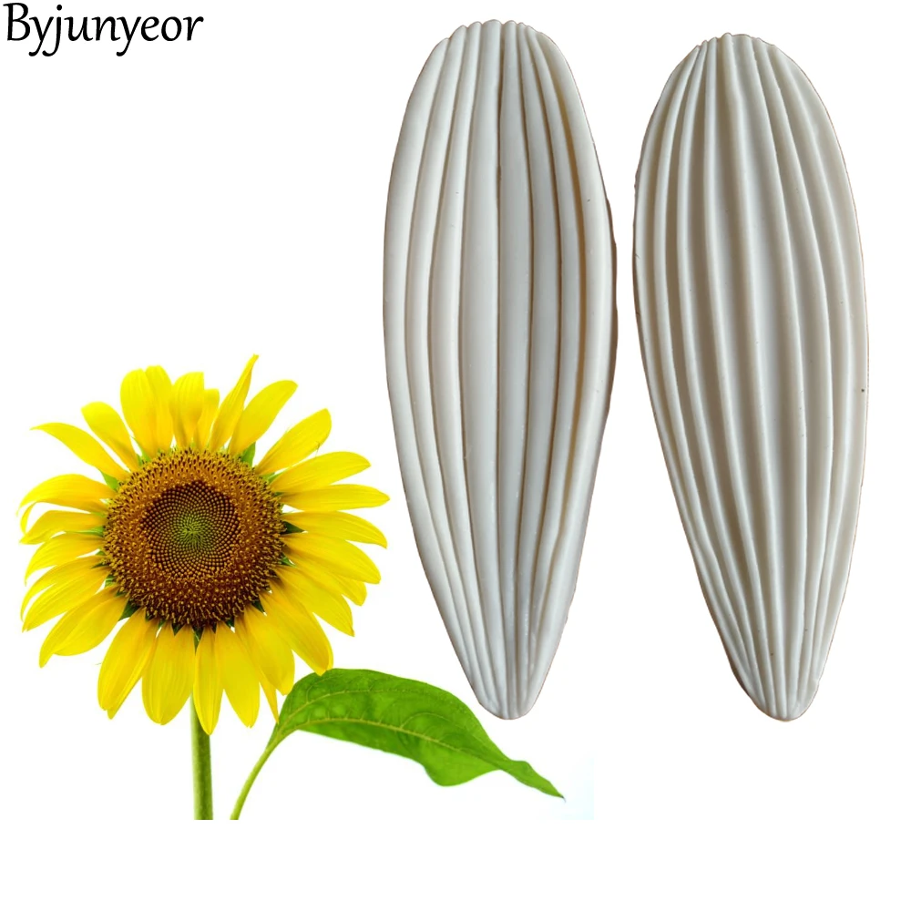 Byjunyeor 2PCS/SET Sunflower Petal Veiner Silicone Mold Fondant Impression Leaf Mold Sugarcraft Mold Cake Decorating Tools M2119