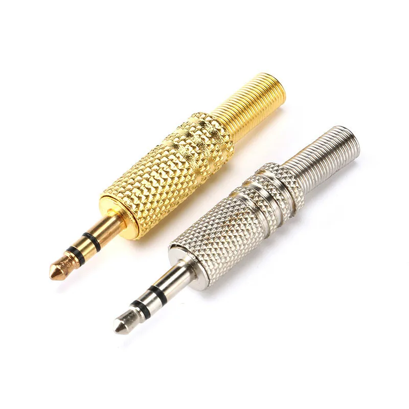 5pcs 3.5 jack 3Poles Plug Connector Stereo Metal 3.5 Plug & Jack Adapter With Spring Solder Wire Terminals