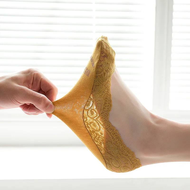 Summer women girl Silica Gel Lace Boat Socks Invisible Cotton Sole Non-slip Antiskid Slippers Anti-Slip Sock 1pair=2pcs ws7414 image 2