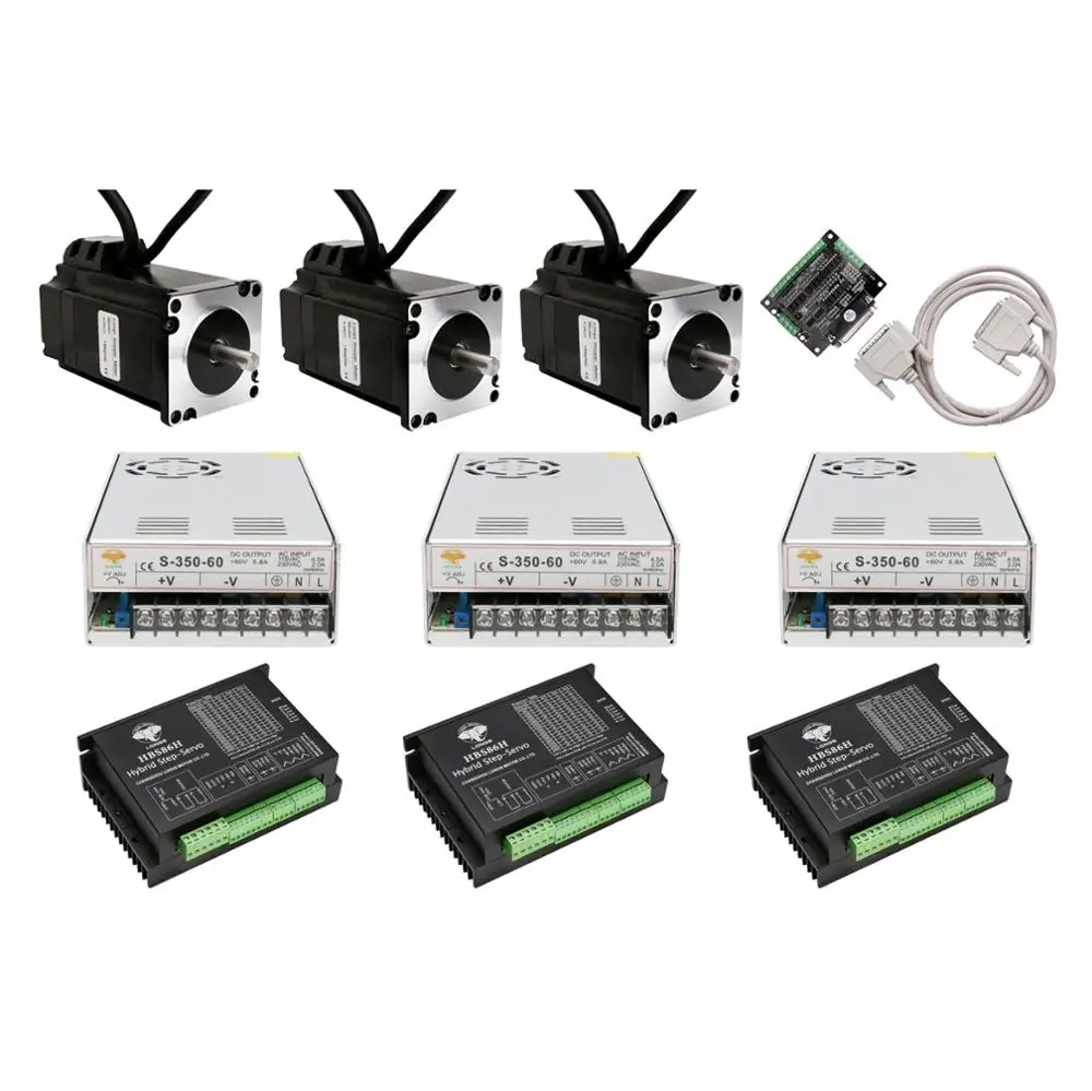 

3 axis Closed-Loop Stepper motor NEMA34 101MM 5N.m 6A 1000line 34SSM8460&Servo Driver&Power Supply CNC Controller Kit