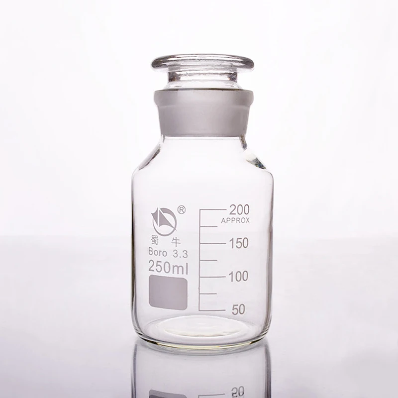 

SHUNIU Reagent bottle, Wide mouth, Clear, Borosilicate glass 3.3, Capacity 250mL, Sample Vials