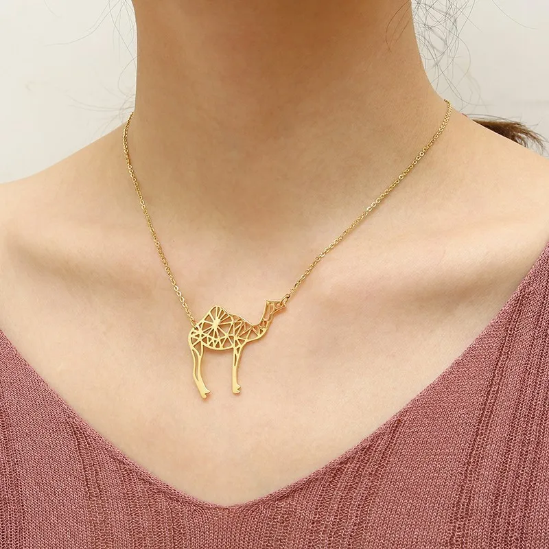 Fashion Stainless Steel Camel Animal Simple Silhouette Shaped Pendant Necklace Jewelry Desert Gift
