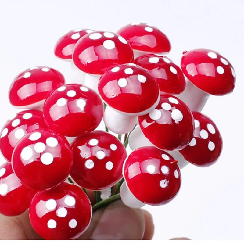 50pcs Mini Multicolor Red Mushroom Garden Ornament Miniature Plant Pots Fairy DIY Landscape Bonsai