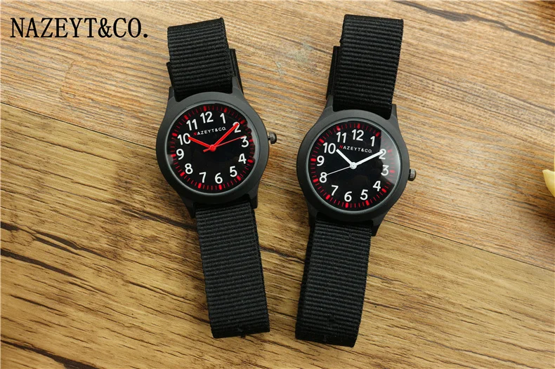 promotion midlle and little student black nylon strap quartz watch boys and girls color hands gift watch child sports army clock