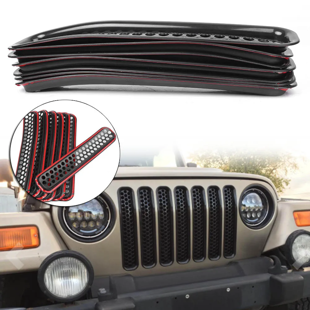 Griglia anteriore Coperture Inserto Mesh Grill Per Jeep Wrangler TJ 1997 1998 1999 2000 2001 2002 2003 2004 2005 2006 7pcs 34 centimetri * 7