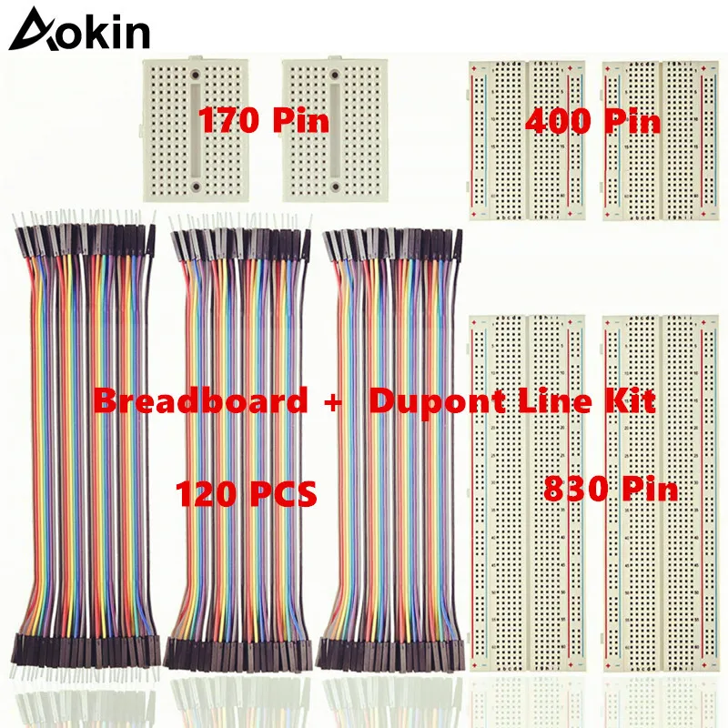 Breadboard Dupont Wires Kit  830/400/170 Ties Breadboard Prototyping Multicolored Jumper Wire (M/M, M/F, F/F) for Arduino