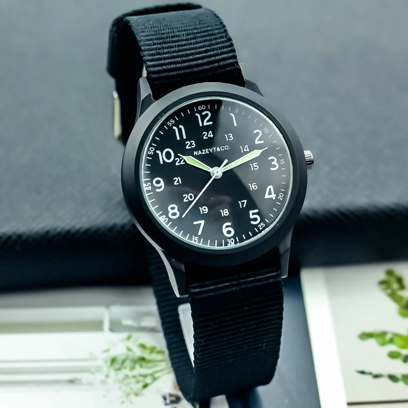 

Nazeyt free shipping unisex canvas strap quartz sports wristwatch high quality student Xmas birthday nylon luminous hands clock