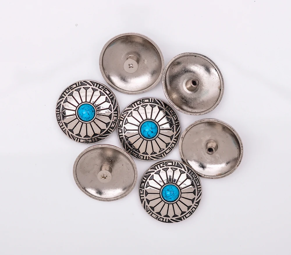 10pc 30X30mm Western Turquoise Floral Cowboy Craft Saddles Repair Button Rivets Studs for Bag Belt Leathercraft