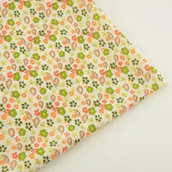 Green and Orange Flowers Style Cotton Fabric for Sewing Tissue Textiles Tilda Doll Cloth Patchwork Scrapbooking Fat Quarter CM