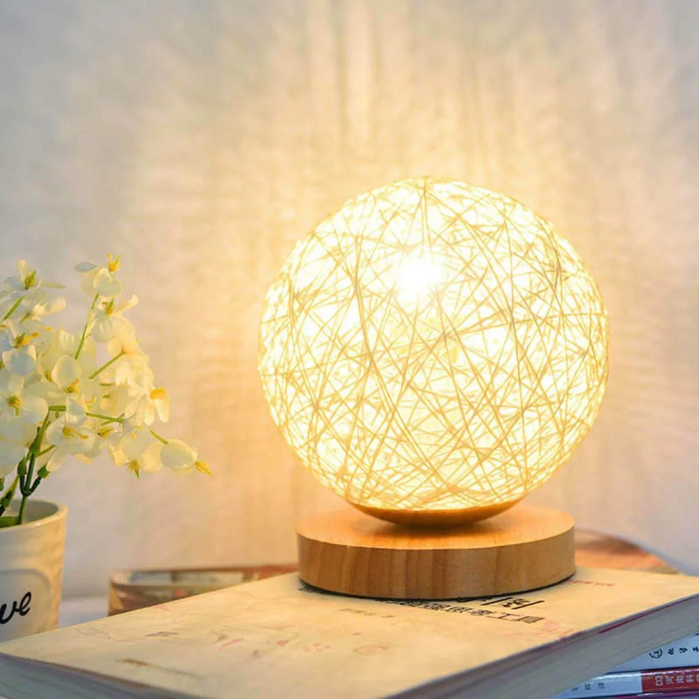 

Creative table lamp Hand-Knit Lampshade Wood Moon Lamp USB Bedroom Home Wedding Decoration Moonlight Night Light