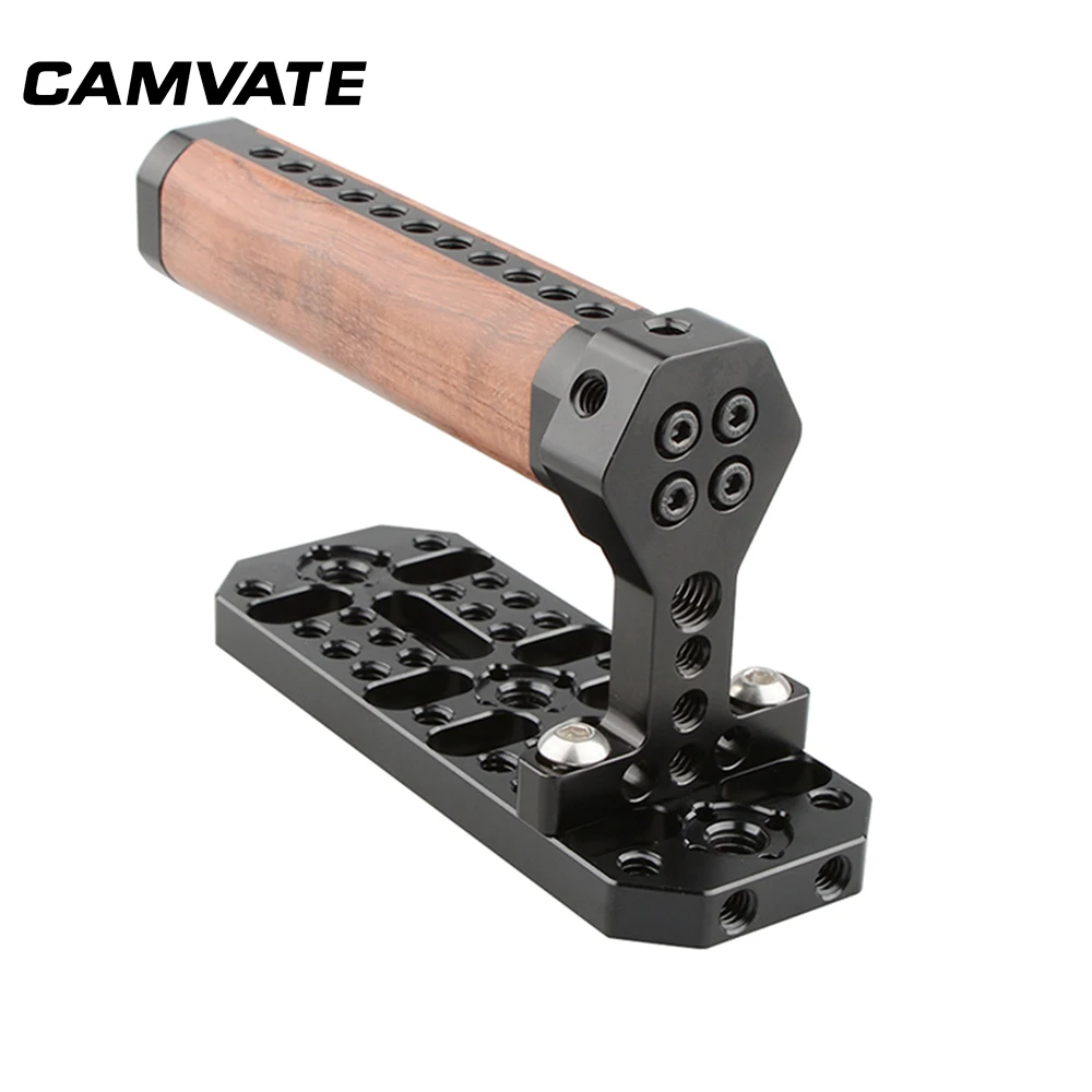 CAMVATE Wooden Handle With Mounting Cheese Plate & Cold Shoe &1/4"-20 Mounting Holes For DSLR Camera(Blackmagic URSA Mini Camera