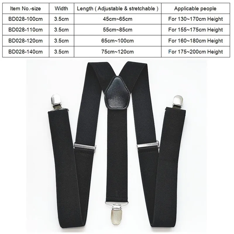 Strong clips Black Suspender Men Women Fashion Cloth Accessories Plus+ Size Adjustable elastic strap suspenders Children Adult