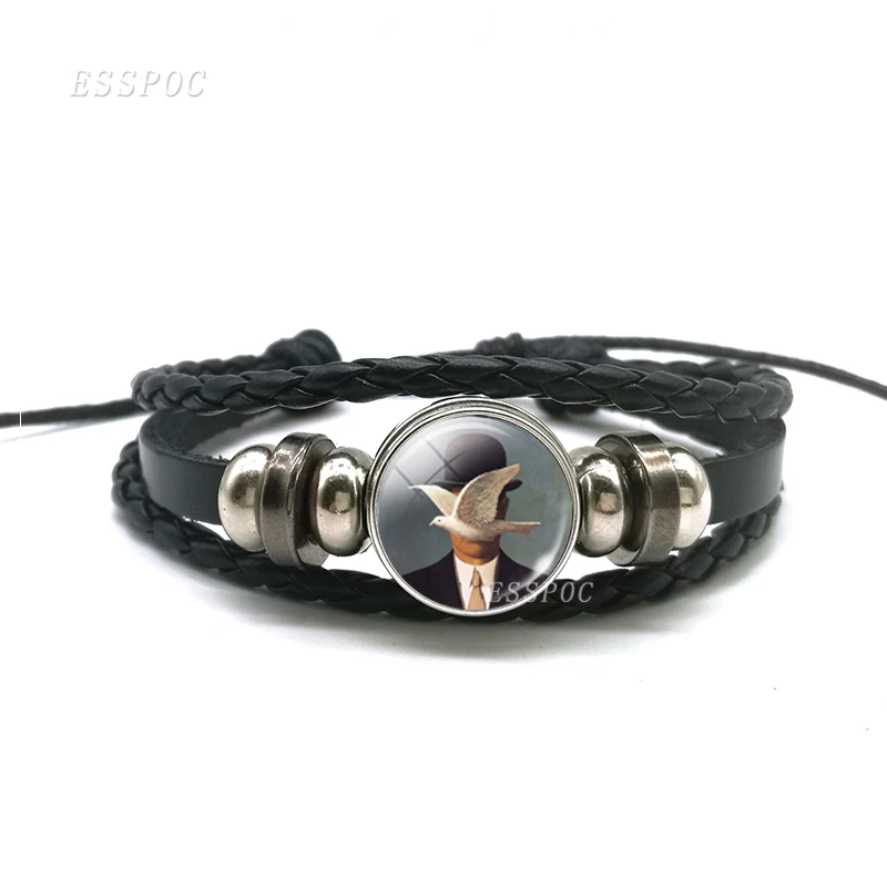 Fashion Jewelry Magritt Painting Picture  Bangle Bracelets DIY Glass Cabochon Unique Design Black Bracelet  Men Women Gift