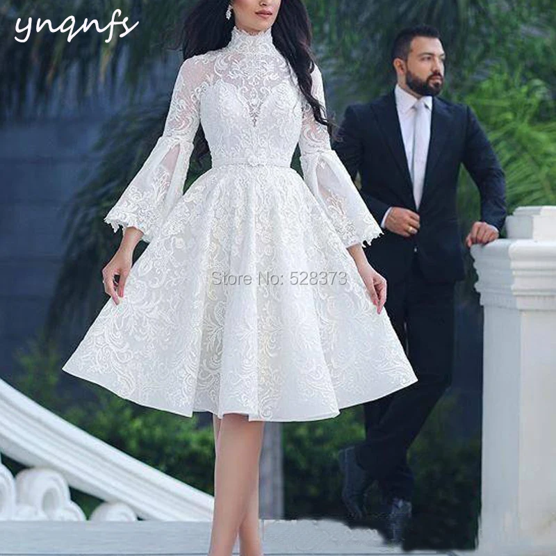 YNQNFS C25-vestido elegante de encaje Vintage hasta el té, bata Formal de Dubái, vestido de fiesta blanco para madre de la novia, 2019