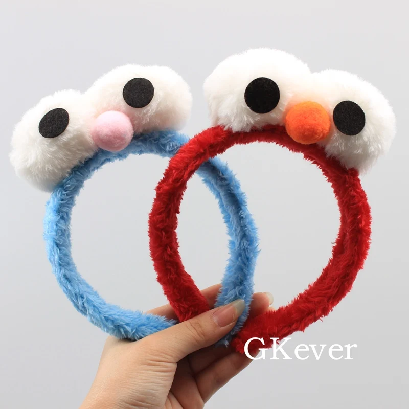 Anime Cartoon Cute Plush Hairband Cookie Monster & Elmo Figure Red & Blue Height 17 cm 7'' Kids Gift General Size