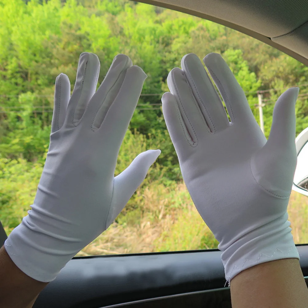 Spring Summer Spandex Gloves Women Men Black White Etiquette Short Gloves Thin Sports Driving Sun Protection Five Fingers Gloves