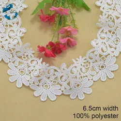 6.5cm White Polyester Embroidery French Lace Ribbon Fabric Guipure Diy Trims Warp Knitting Sewing Garment Accessories#3830