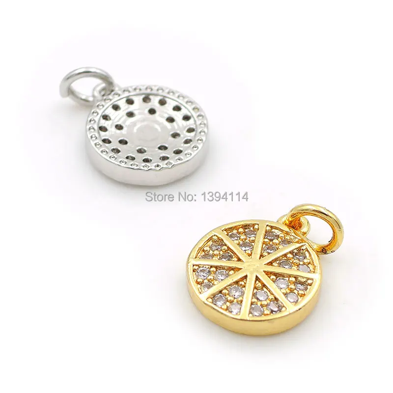 10*9*2mm Micro Pave Clear CZ Round Charm Fit For Men And Women Making Bracelets Or Necklaces Jewelry