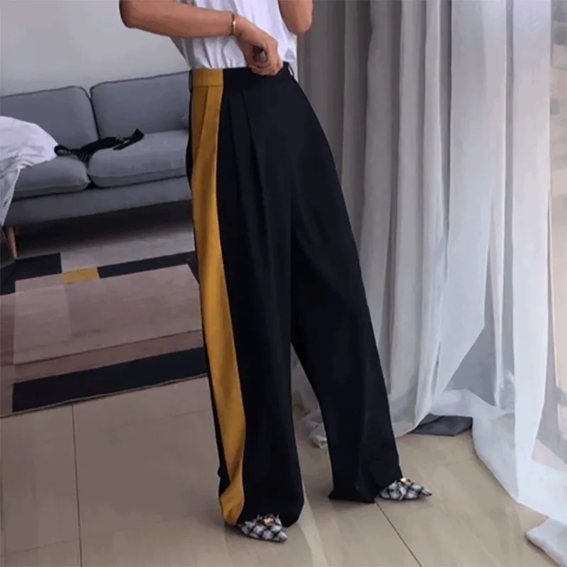 TWOTWINSTYLE Casual Ha Colpito di Colore Pantaloni Lunghi Delle Donne A Vita Alta di Grande Formato Lungo Pantaloni Larghi del Piedino Femminile