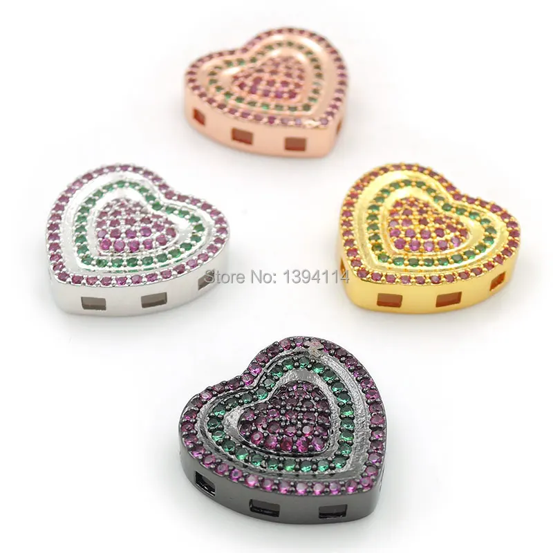 

15*15*4mm Micro Pave Red&Green CZ Diffuse Heart Flat Beads Fit For Men And Women Making Bracelets Jewelry