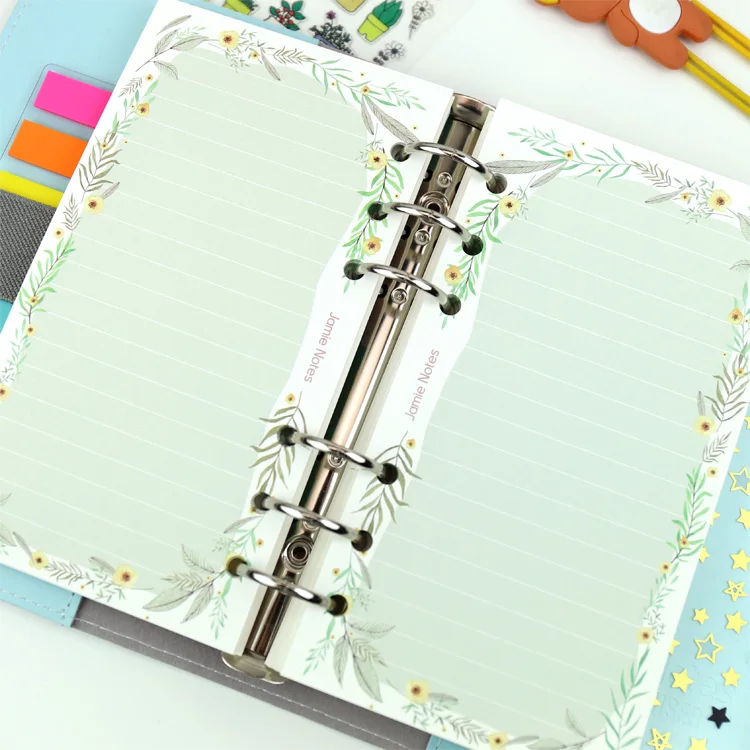 MyPretties Green Floral Ruled Line Refills A5 A6 Filler Papers for 6 Hole Binder Organizer Notebook 40 Sheets Papers N.616