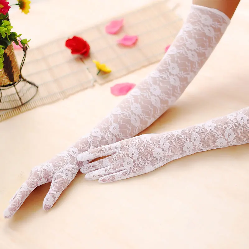 Sexy lace gloves women\'s summer sunscreen thin long UV blocking gloves black white pink Lace Gloves drop shipping