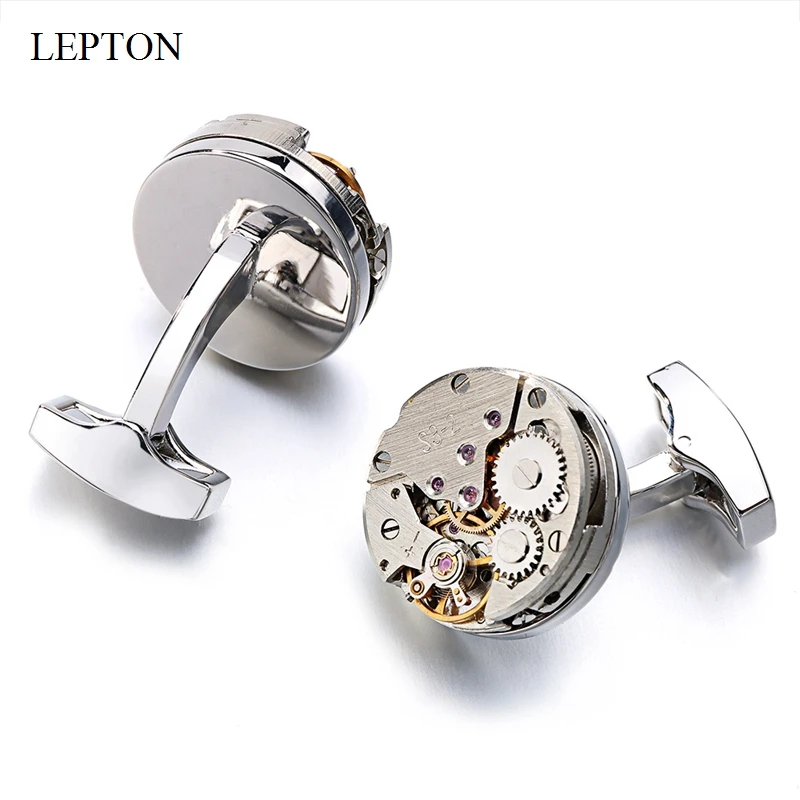 Lepton Watch Movement Cufflinks For Mens Immovable Steampunk Gear Watch Mechanism Cuff Links Men Business Shirt Cuffs Cufflink