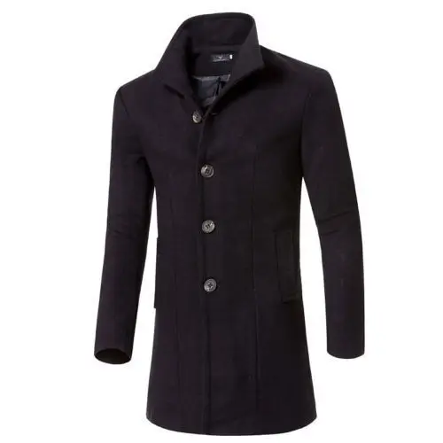 

Fashion US Men's Wool Coat Winter Overcoat Trench Outwear Long Sleeve Jacket