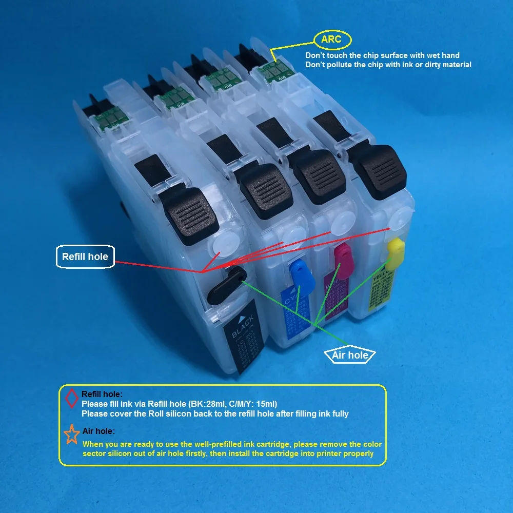 YOTAT Refillable ink cartridge LC213 for Brother DCP-J4220N-B/W MFC-J4720N MFC-J5620CDW MFC-J5720CDW MFC-J5820DW