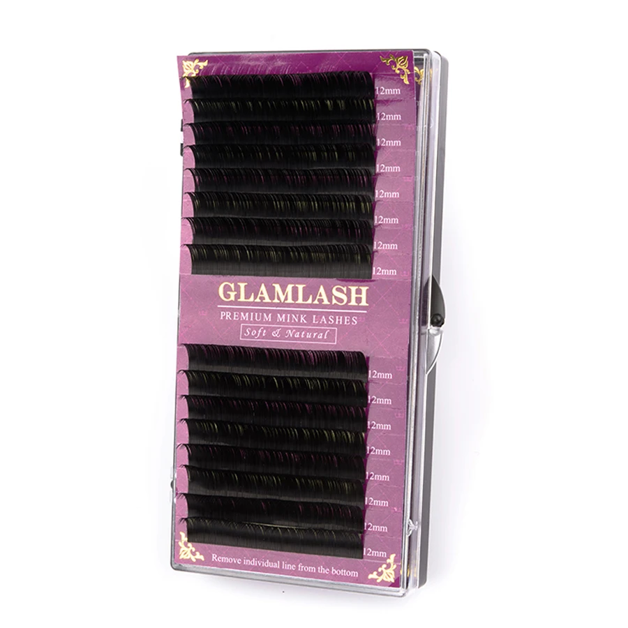 GLAMLASH Private label personal logo name eyelash extension ODM OEM random size customize lash extension with custom brand name