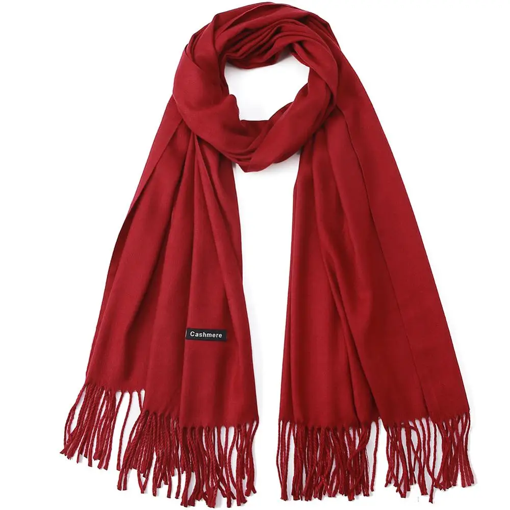 Cashmere Scarf Shawl Autumn Winter Large Soft Solid Basic Wrap Warm Thick Women Pashmina Wool Luxury Burgundy 260g