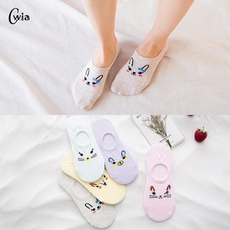 Japanese Spring Summer Small Animal Woman Invisible Socks Cotton Rabbit Fox Cartoon Socks  girl boy hosiery 1pair=2pcs ws105