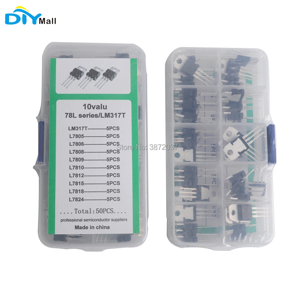 50 pz/lotto DIYmall 10value * 5 pcs L78/LM317T TO-220 Transistor Assortimento Kit Con La Scatola di Plastica