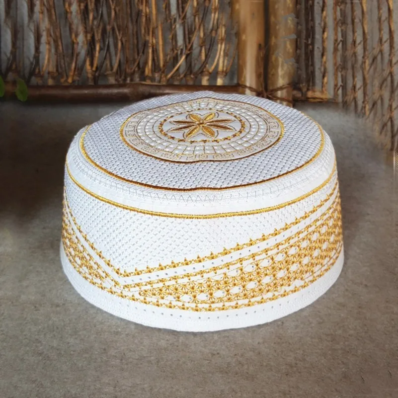 Man มุสลิมหมวกมุสลิมอิสลามหมวกบทความเย็บปักถักร้อย Hui คนพิเศษหมวกอิสลาม Kippah Musulman สีดำ