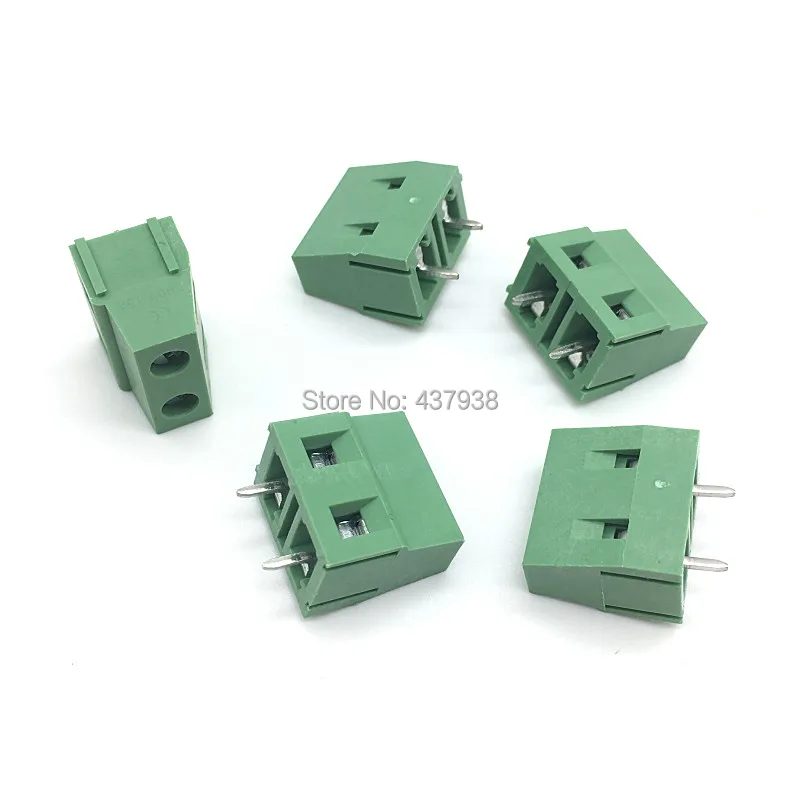 100pcs KF128-7.5-2P Screw 2Pin 7.5mm Straight Pin PCB Screw Terminal Block Connector 300V/10A Green Color