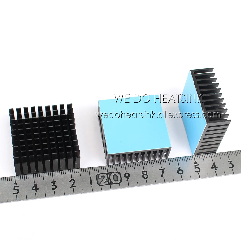 WE DO HEATSINK 10pcs 35x35x14mm Aluminum Heatsink Black Anodize Radiator With Blue Thermal Pad For IC and Chipset