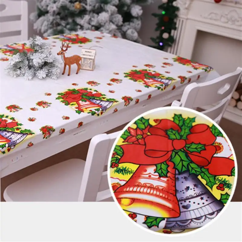 Merry Christmas Rectangular Printed PVC Cartoon Tablecloth Christmas Waterproof Table Cover Christmas Dinner Decor