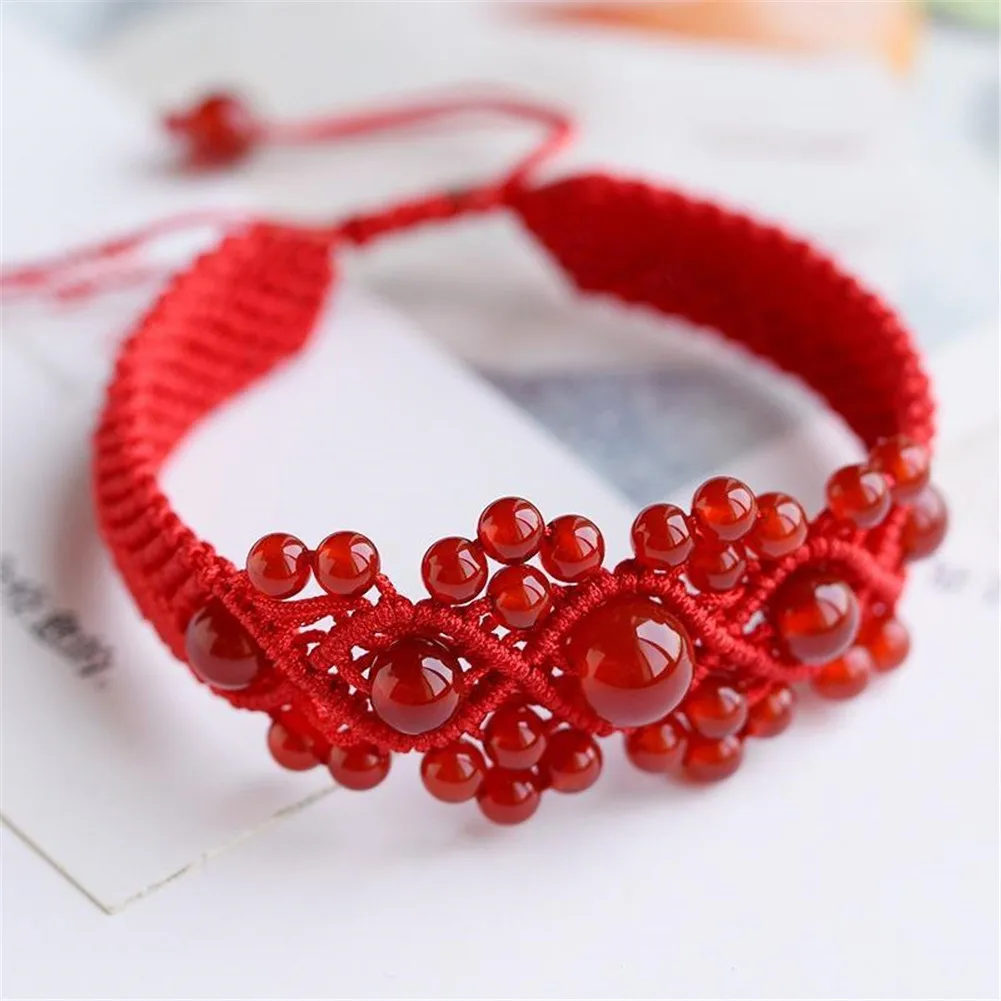 Natural Red Gems Charm Bracelets For Women Handmade Braiding Adjustable Red Thread Bracelets Waistbands Jewelry Pulseiras