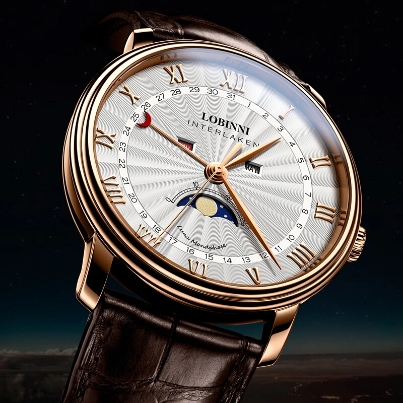 Switzerland Luxury Brand LOBINNI Sapphire Waterproof Moon Phase Multi-function Clock Japan MIYOTA Quartz Men\'s Watches L3603M-6