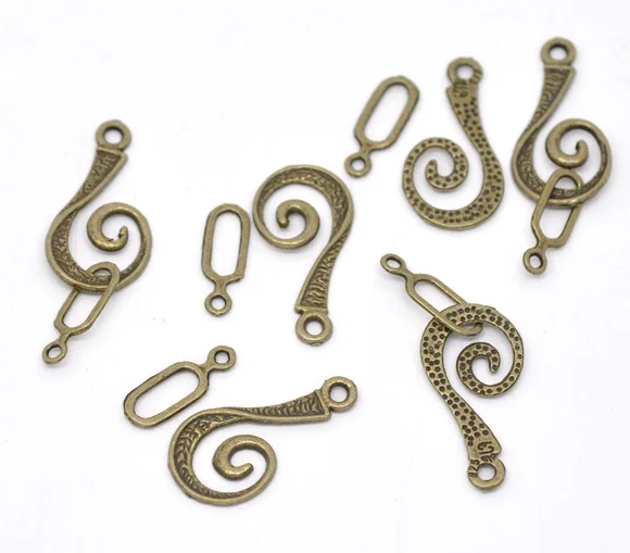 Lovely 30 Sets Bronze Tone Swirl Toggle Clasps 26x12mm,16x6mm (B14515)