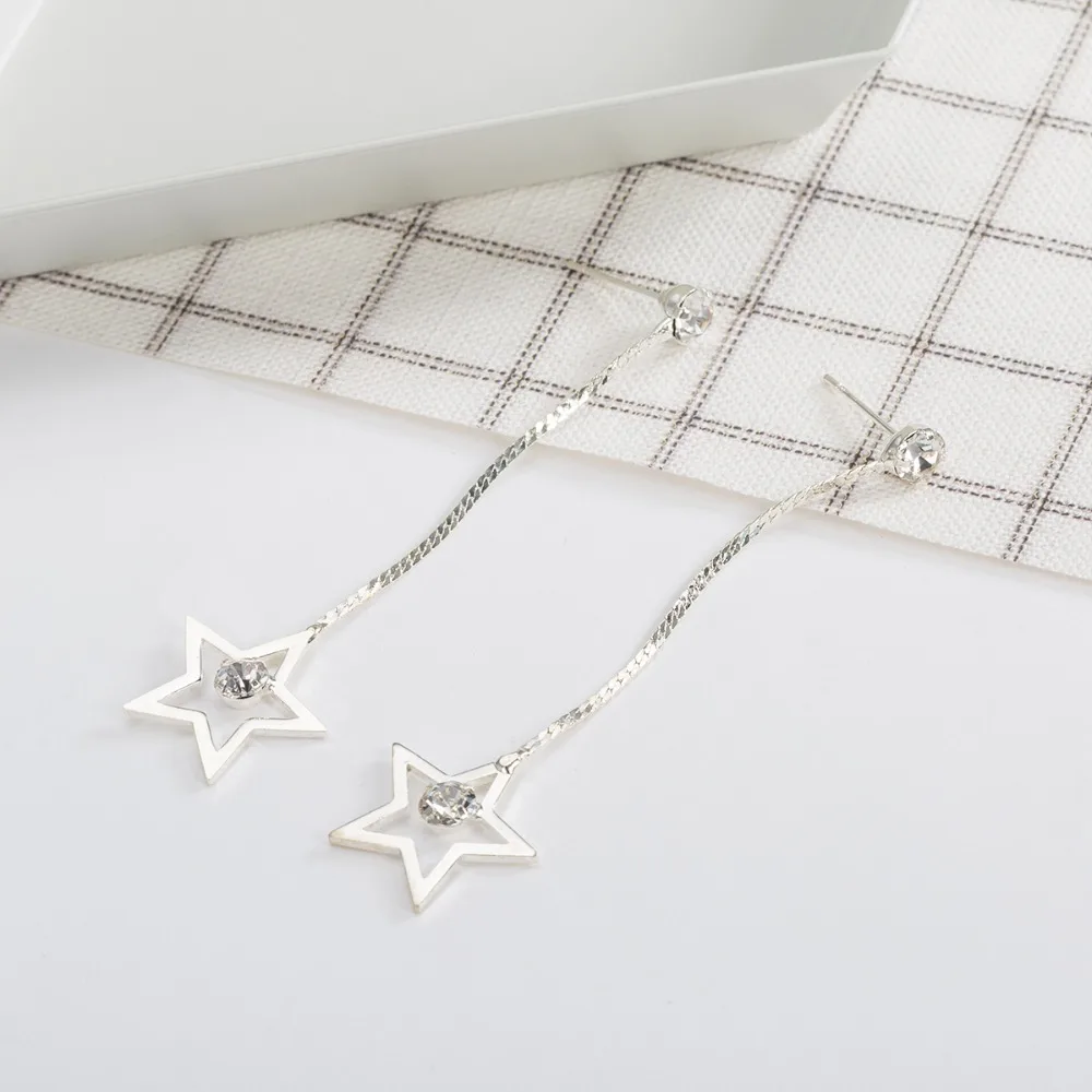 New Fashion Five-pointed Star  Best Selling Simple Popular Gold Stars long drop Earrings Jewelry Wholesale E590