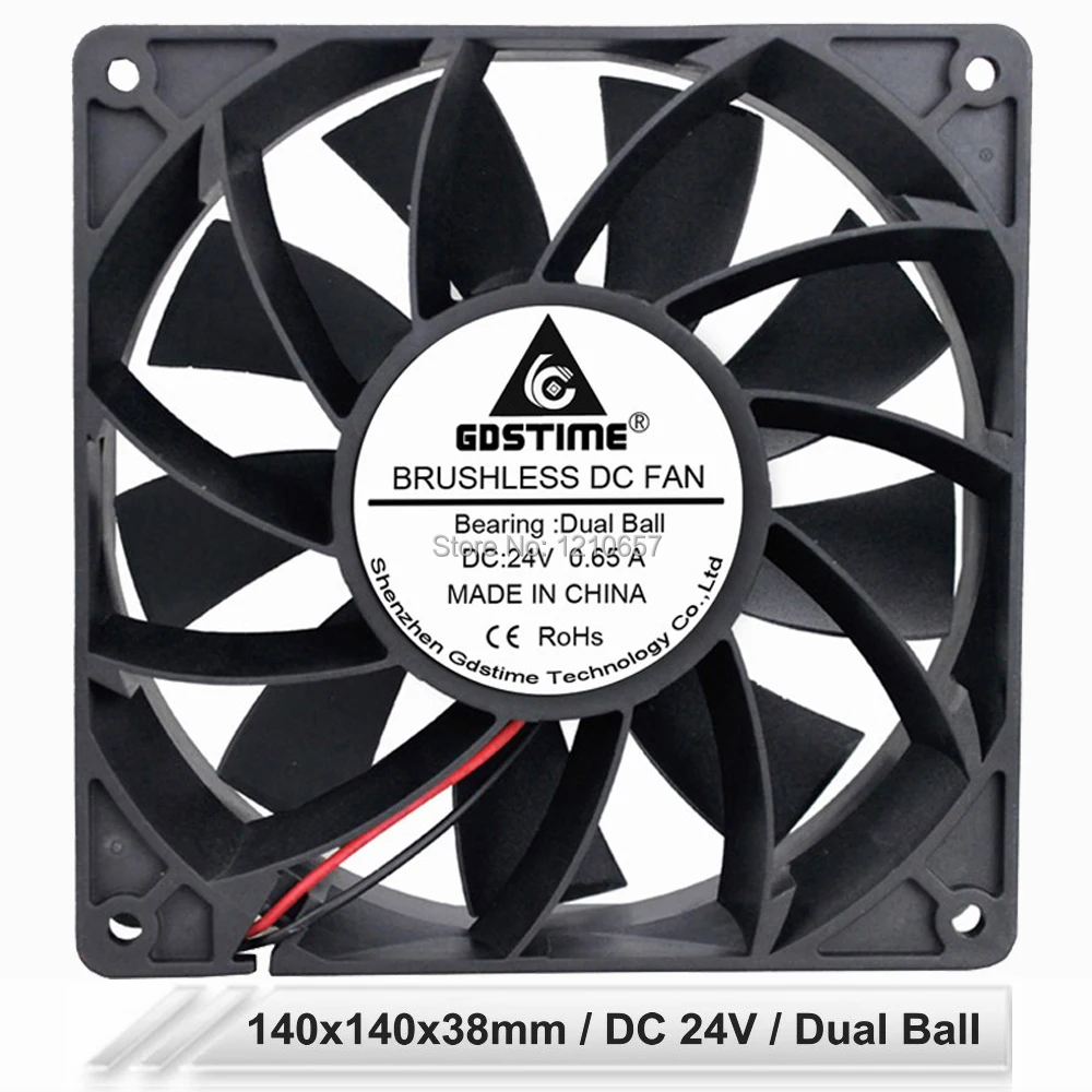 

Gdstime 14038 DC 24V 2Pin 140mm 14cm 140x140x38mm 223CFM Dual Ball Bearing Powerful Cooling Fan